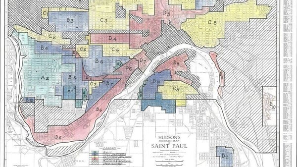 A map showing redlining in St. Paul.