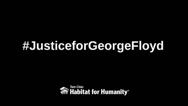 On a black background in white text, a hashtag saying "Justice for George Floyd." The TC Habitat logo is at the bottom.