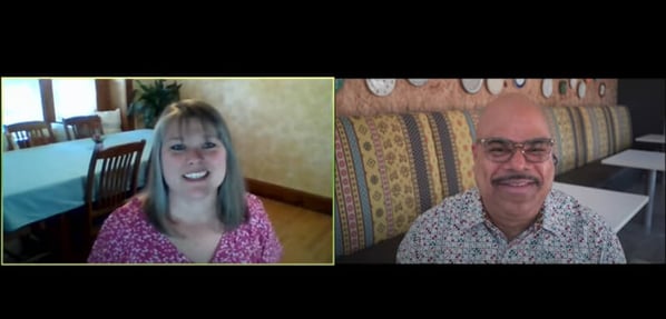 A screenshot of a video call with Juanita and her interviewer.