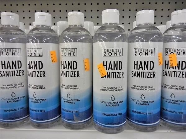 Bottles of hand sanitizer.