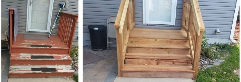 Before and after images of Roy's back stairs.