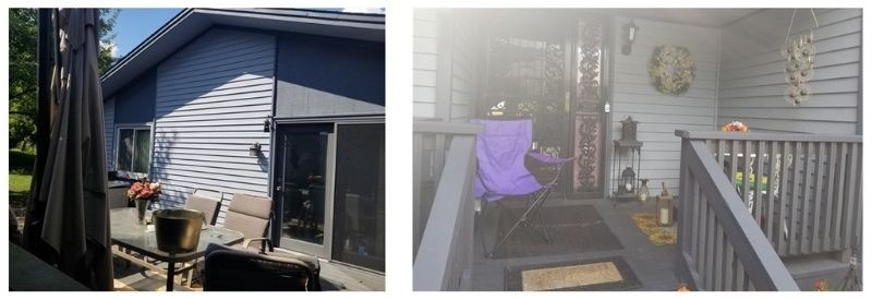 Two images of the work done on Lorene's porch and deck.