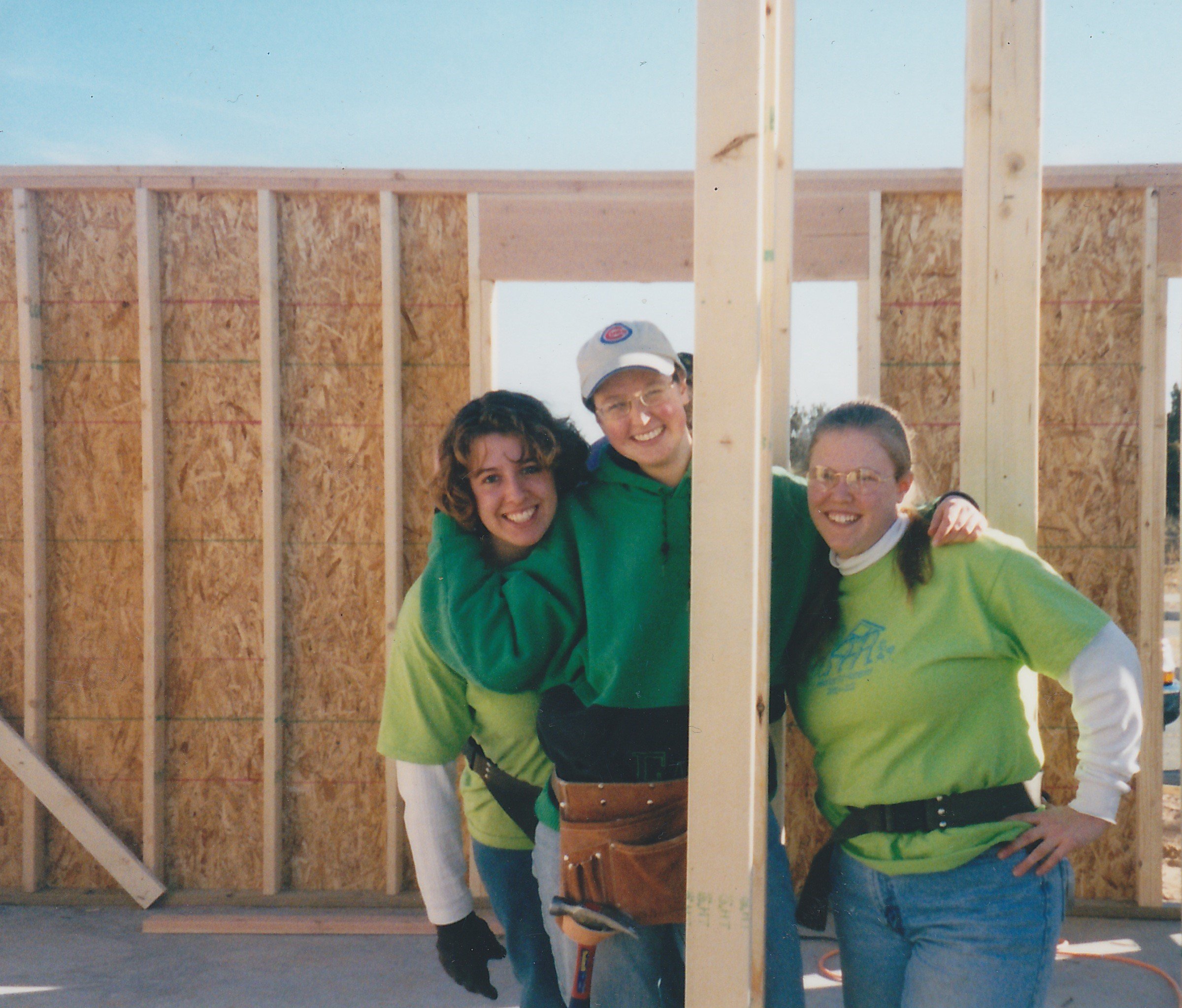 Habitat volunteer Dawn Puroway with two other women volunteers on a January 2002 homebuild in Santa Fe