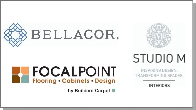 Logos for Studio M Interiors, Focalpoint Flooring, and Bellacor.