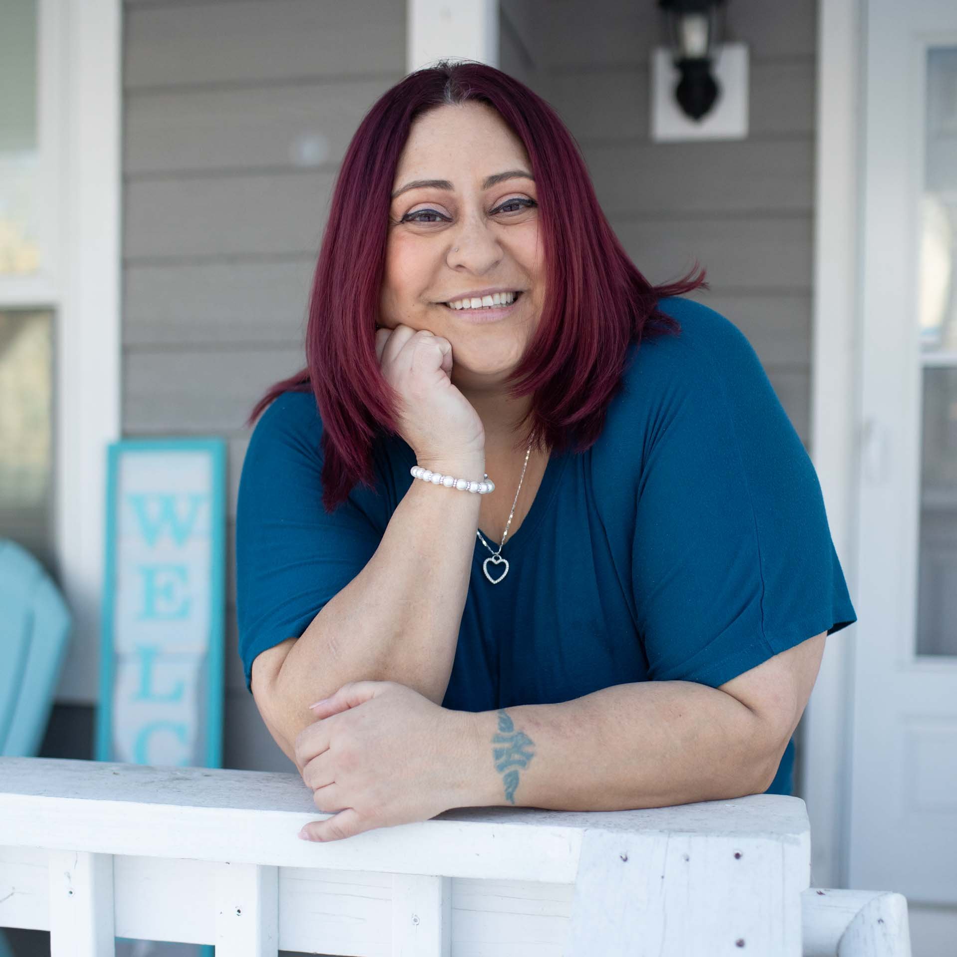 Michelle Delgado on front porch