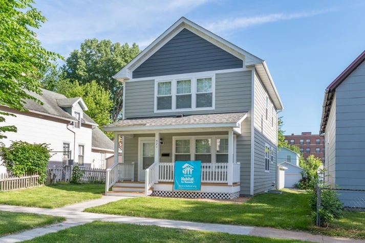 Habitat home on a cheerful-looking street.