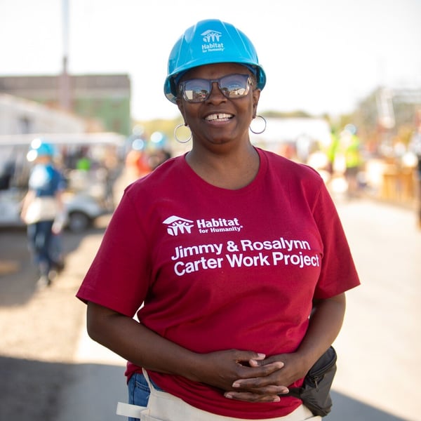 Habitat Homeowner on a build site.