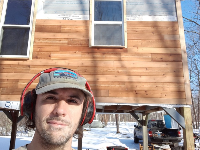 Derek on site at his cabin.