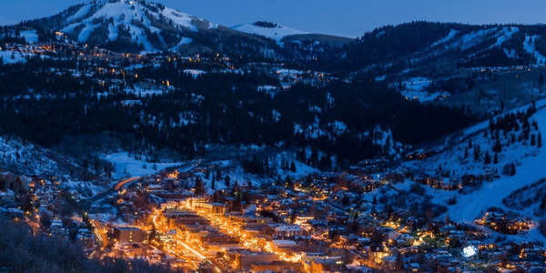 An aerial shot of Deer Valley, Utah, at dusk.