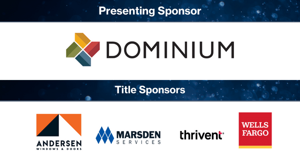 Graphic with logos of Dominium, Andersen Windows, Marsden, Thrivent, and Wells Fargo.
