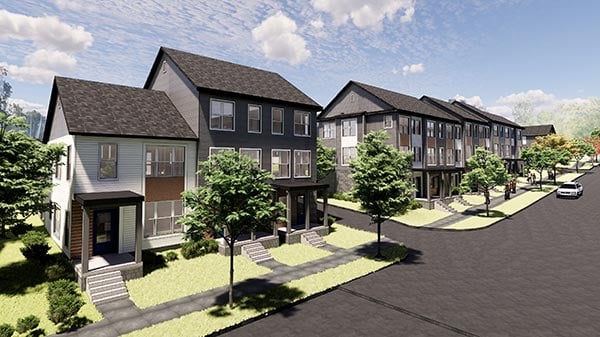 Artist digital rendering of townhome development in the Harrison neighborhood of Minneapolis
