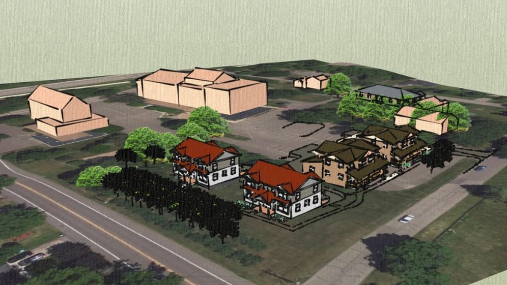 Aerial rendering of the Mills site.