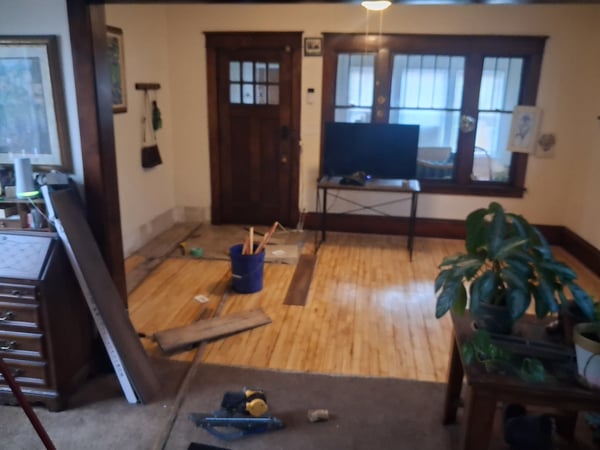 Torn up flooring.