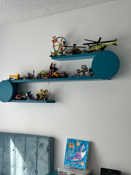 Freshly painted wall shelves.