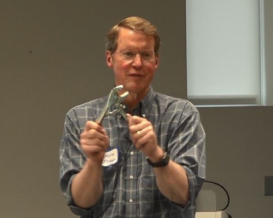 Steve Brown showing off a set of locking pliers.