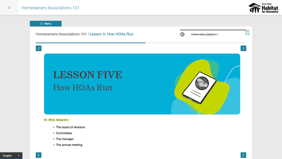 Screenshot of online HOA course.