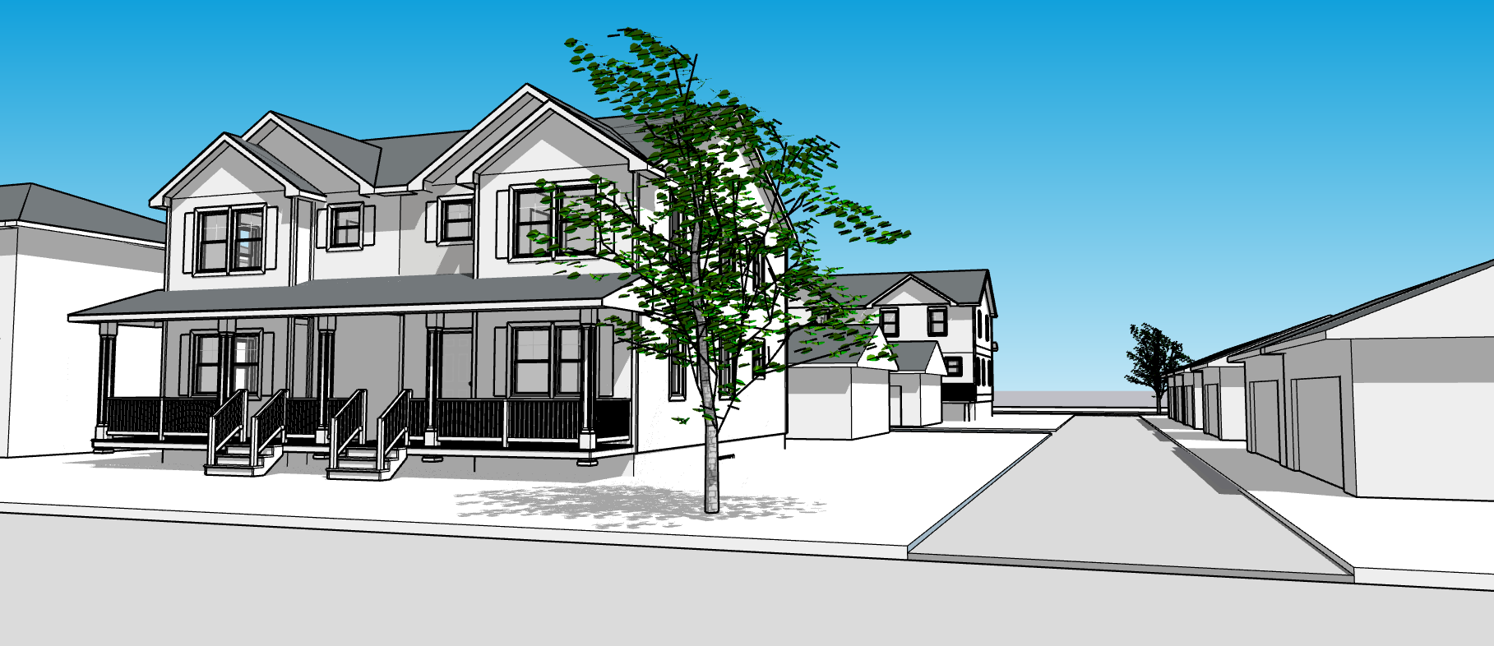 Street-level rendering of a housing unit in The Heights.