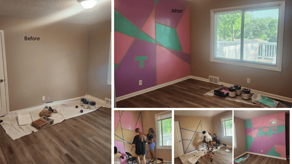 Before and after of painted wall.