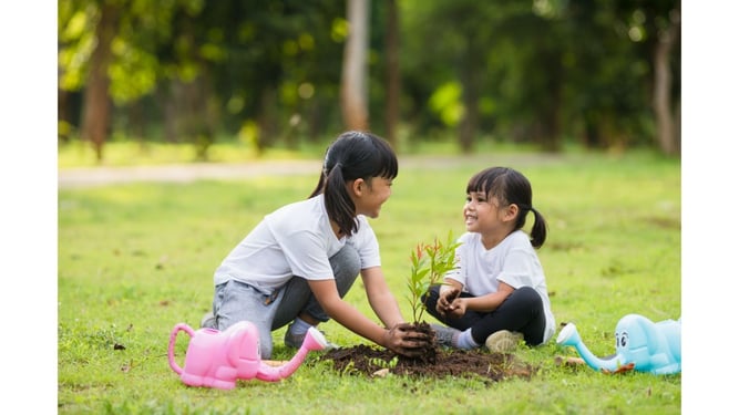 Girls planting