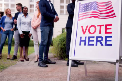 Line of people waiting to vote.