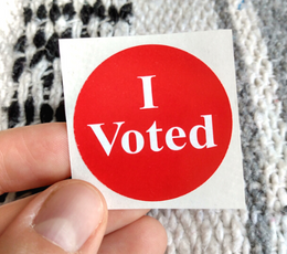 Red "I Voted" sticker