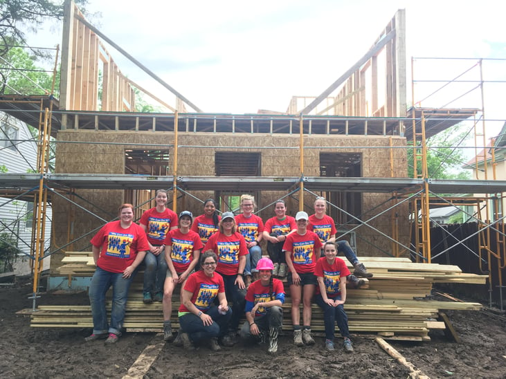 America and team on a women build site