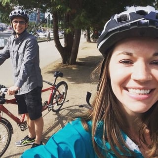 Kathleen and Kyle biking.