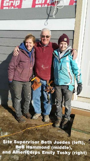 Site supervisor Beth Juedes, Bob Hammond, and AmeriCorps Emily Tosky