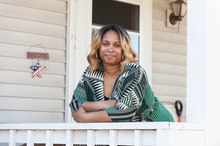 DeAngela Flournoy outside her home