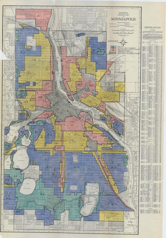 A map of redlining in Minneapolis.