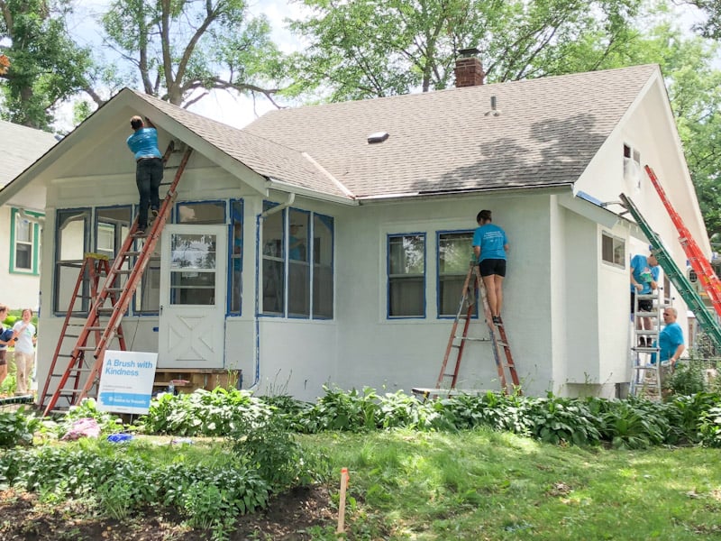 Volunteers working on Beth's home