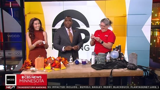 Jan showing off Halloween decorations at WCCO.