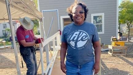 Sharon Sayles Belton at a Habitat build in North Minneapolis