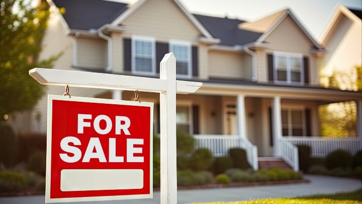 For sale sign in front of a house.