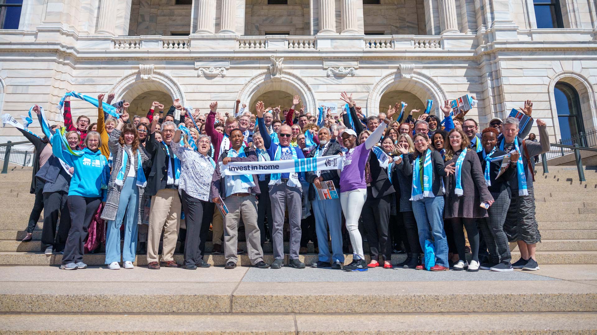 Habitat for Humanity advocates on the front steps of the Minnesota Capitol