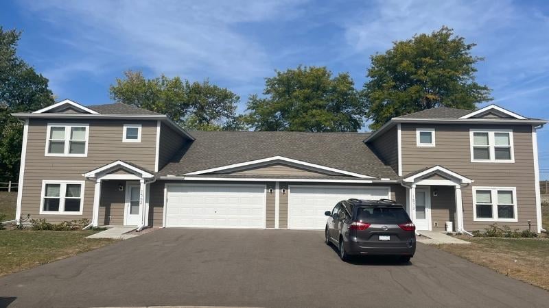 Double-level twin home front view