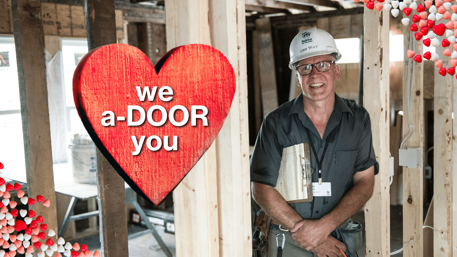 Site Supervisor Jimi stands in a doorway under construction with text 