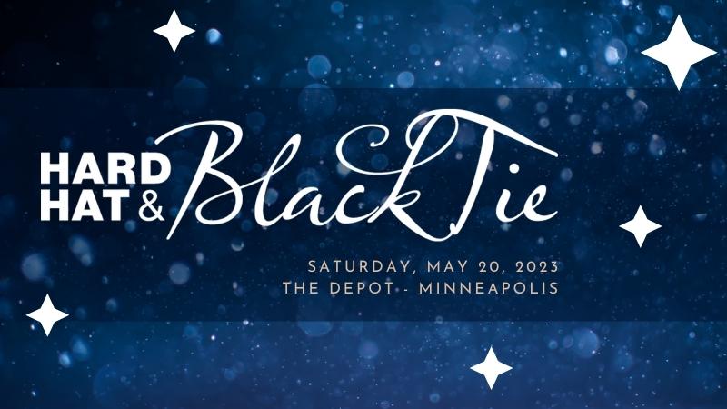 Hard Hat & Black Tie logo on blue background with stars. Saturday, May 20, 2023. The Depot Minneapolis.