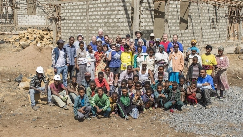 Volunteers and residents in Ethiopia.