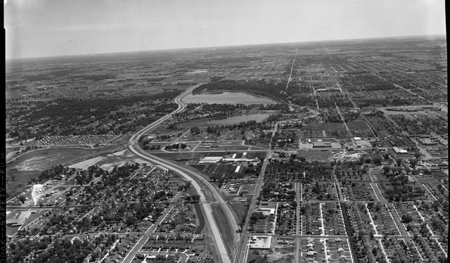 Aerial Black and White photo of 35W from decades ago